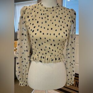 Wilfred Cream and Black Polka Dot Crop Top